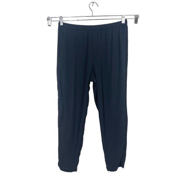 EILEEN FISHER Silk Georgette Crepe Tapered Pant with Side Slit, Black sz M